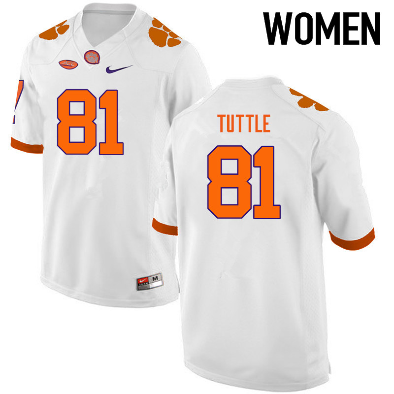 Women Clemson Tigers #81 Kanyon Tuttle College Football Jerseys-White - Click Image to Close